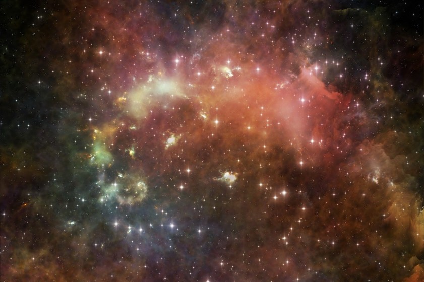 L’immagine di una nebulosa (cioè di una vasta nuvola di gas e polvere nello spazio interstellare) ripresa tramite un telescopio e rielaborata al computer (foto Shutterstock)